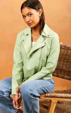 JJXX Faux Leather Jacket In Pastel Green