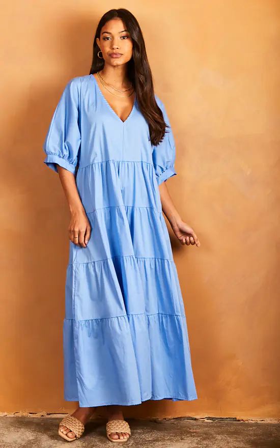 Tiered Maxi Smock Dress Light Blue - Image 3