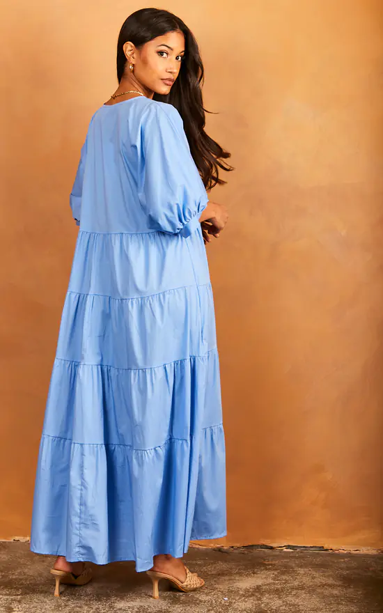 Tiered Maxi Smock Dress Light Blue - Image 4