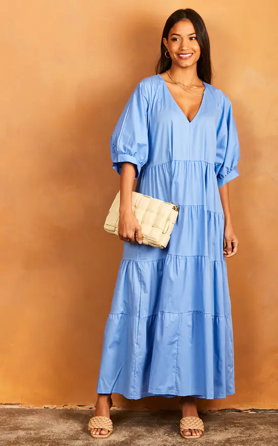 Tiered Maxi Smock Dress Light Blue - Image 2