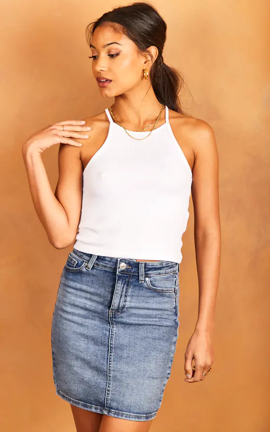 Pieces Denim Mini Skirt In Light Blue - Image 3