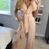 Chloe Cape Sleeve Jumpsuit With Tie In Nude