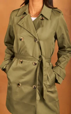Vila Double Breasted Trench Coat In Green