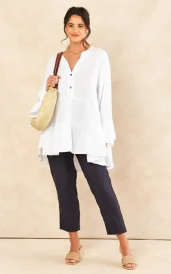 Oversized Frill Hem Blouse In White