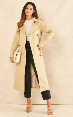 Object Double Breasted Trench Coat In Beige