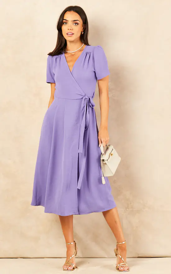 Vera Midi Wrap Dress Lilac - Image 2