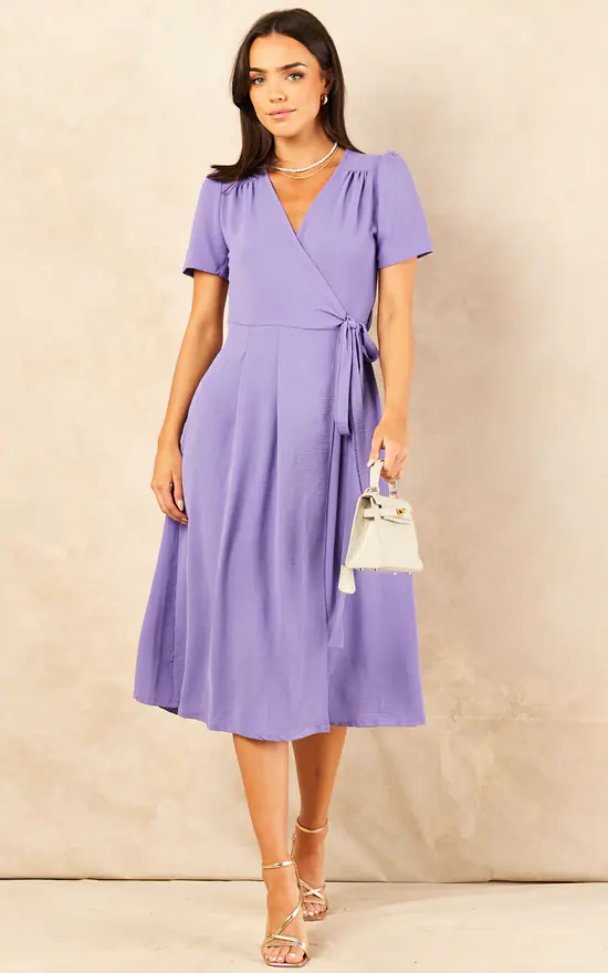 Vera Midi Wrap Dress Lilac - Image 3
