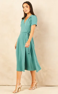 Vera Midi Wrap Dress Teal Green