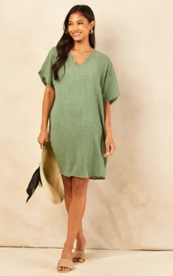 Tunica Oversized Beach Mini Dress Khaki Green