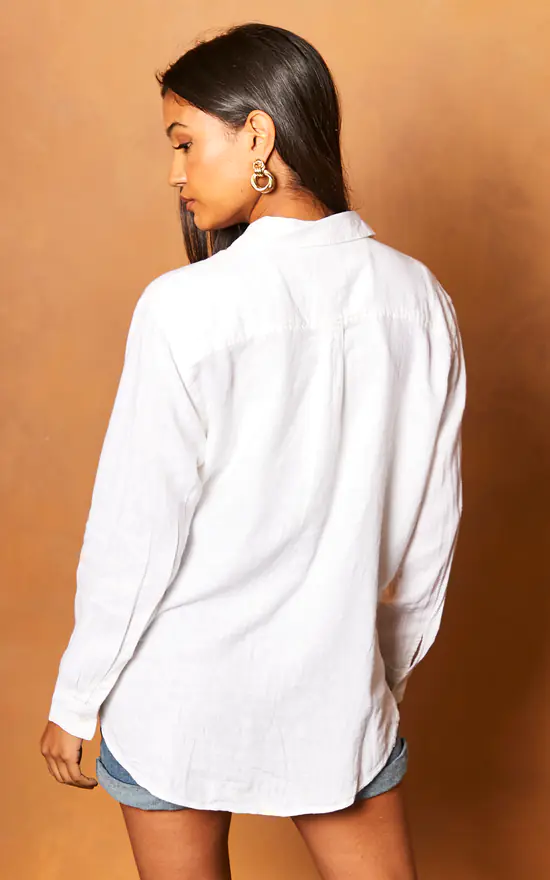 ONLY Long Sleeve Linen Shirt In White - Image 4