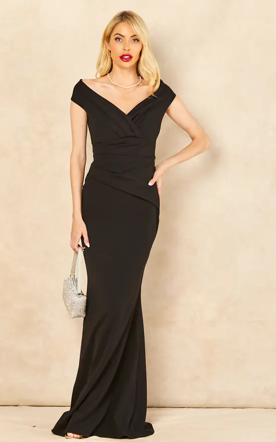 Bardot Pleated Occasion Maxi Dress In Black - Image 2