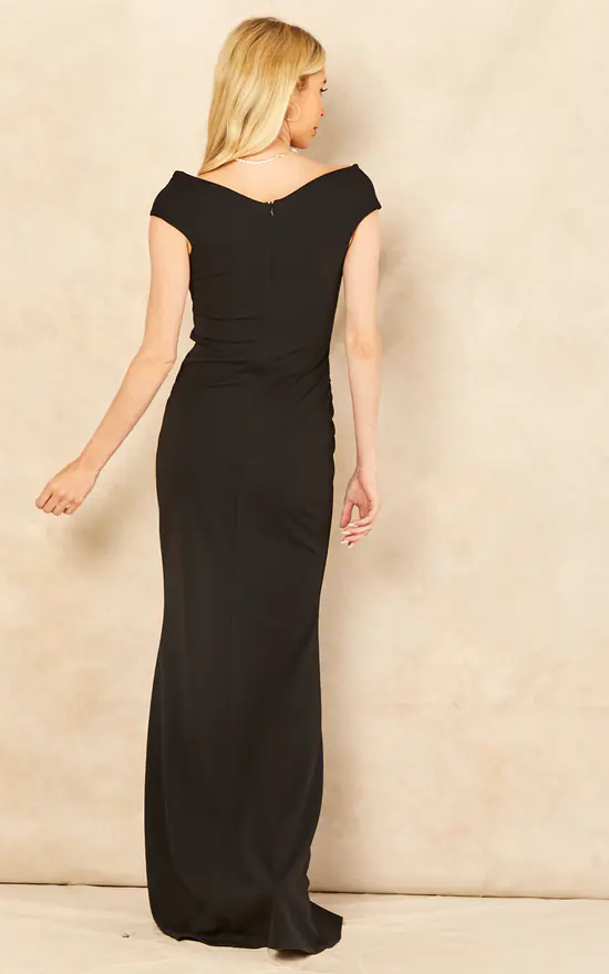 Bardot Pleated Occasion Maxi Dress In Black - Image 4
