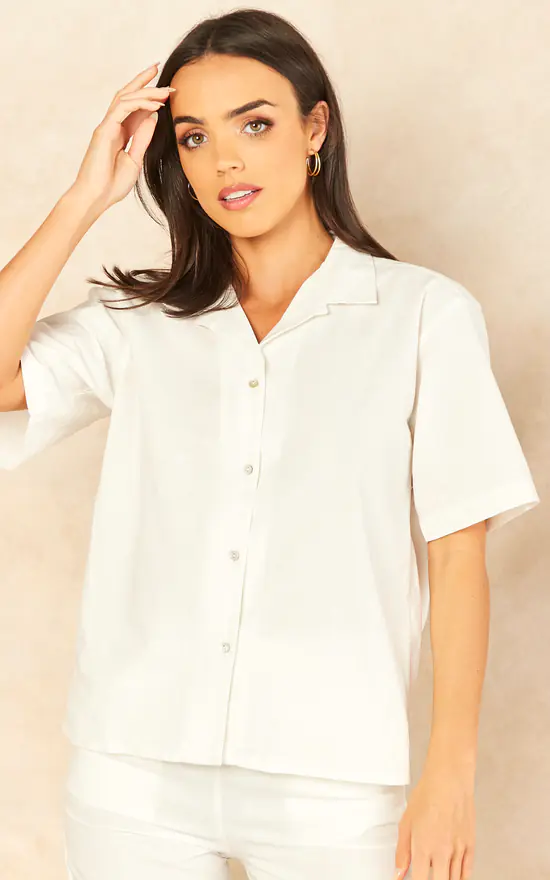 JJXX Short Sleeve Linen Shirt In White - Image 3