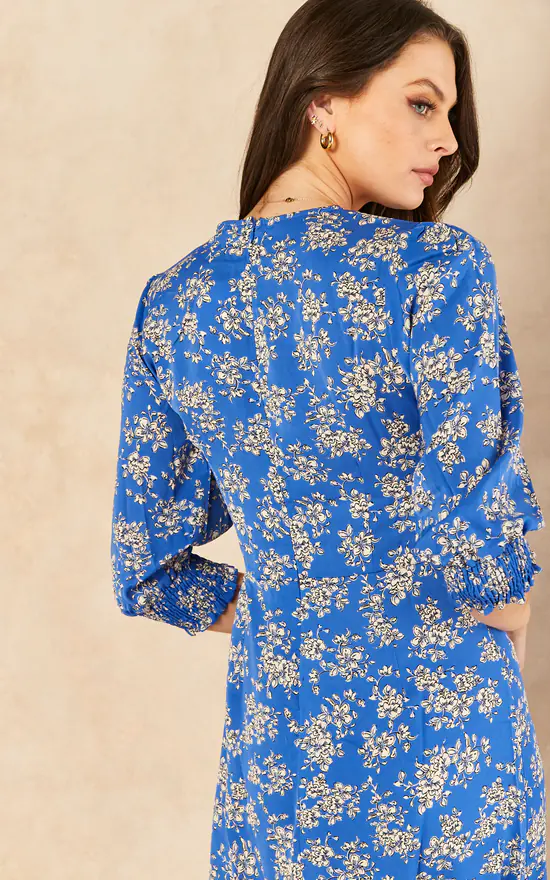 Tiered Floral Midi Dress In Blue - Image 4