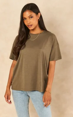 Noisy May Short Sleeve Oversized T Shirt In Khaki
