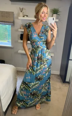 Martini Maxi Dress Tropical Spring Blue