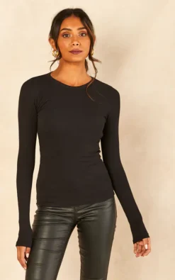 JJXX Long Sleeve Ribbed Top In Black