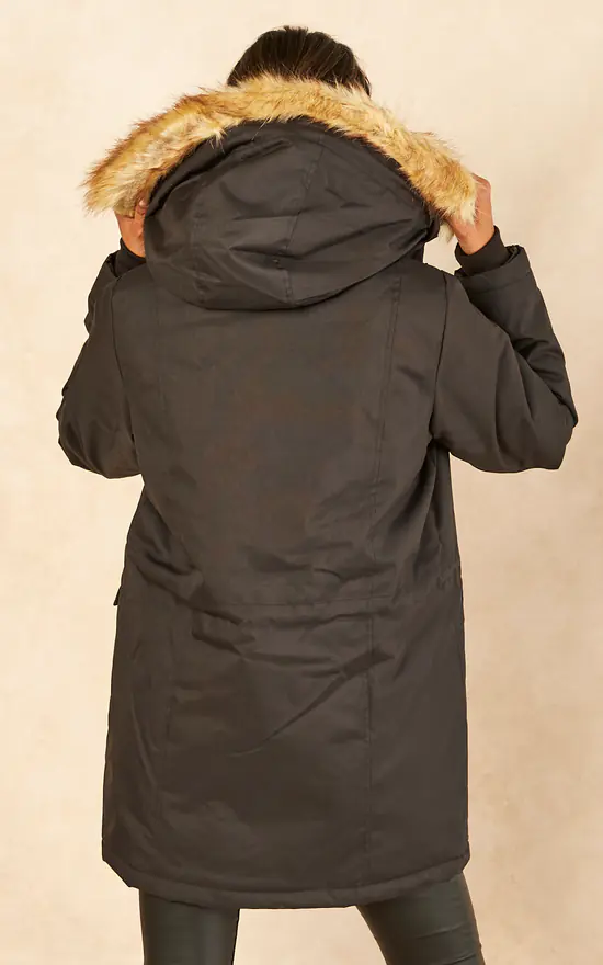 Noisy May Hooded Fur Parka In Black - Image 4