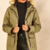Noisy May Khaki Parka Coat With Fur Hood