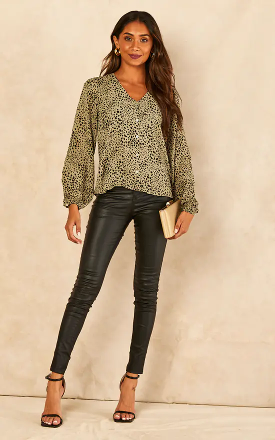 ONLY Sage Green Leopard Print Blouse - Image 3