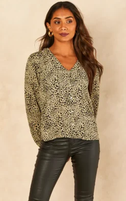 ONLY Sage Green Leopard Print Blouse