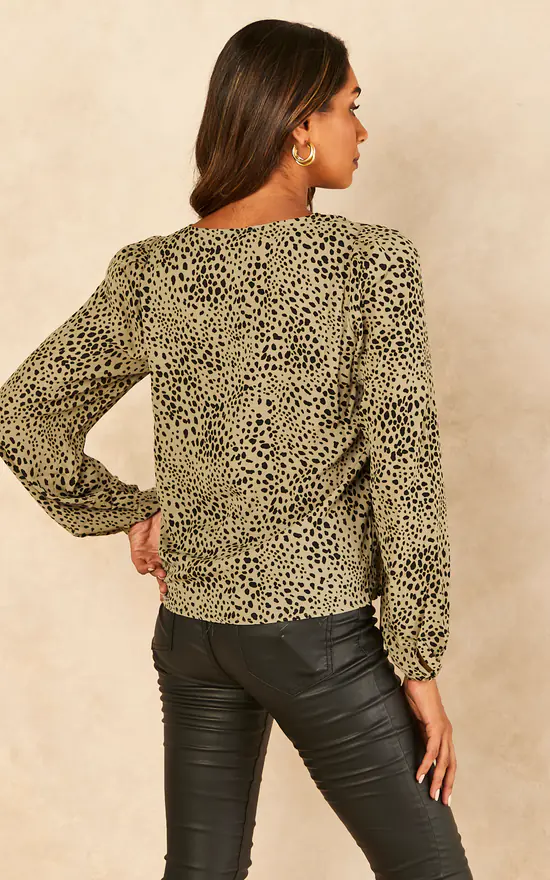 ONLY Sage Green Leopard Print Blouse - Image 4