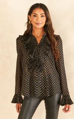 Gold Dots Pleated Frill Shirt