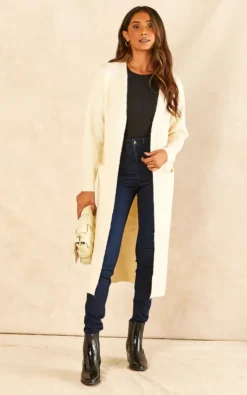 Pieces Long Sleeve Longline Cardigan In Whitecap Grey