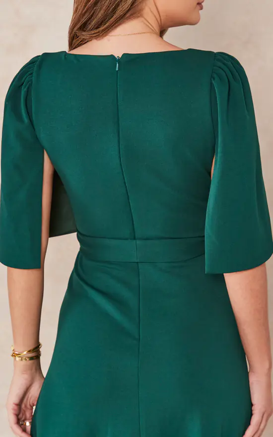 Anna Green Cape Split Sleeve Mock Wrap Dress With Side Split - Image 4