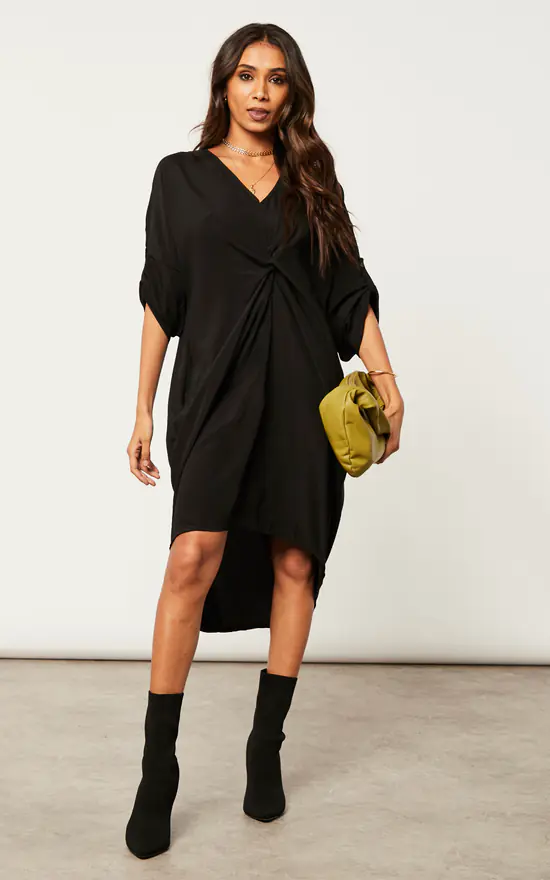 Twist Front Midi Dress Black - Image 3