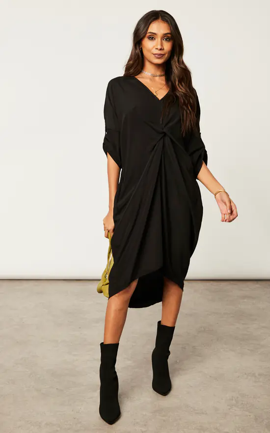 Twist Front Midi Dress Black
