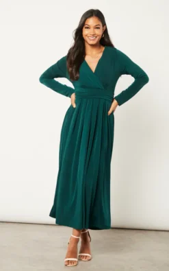 Long Belt Maxi Dress In Dark Green