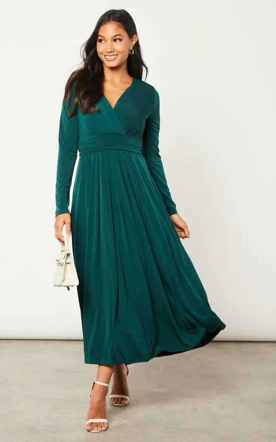 Long Belt Maxi Dress In Dark Green - Image 2