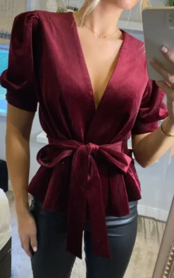 Traffic People Cord Cinch Jacket In Wine