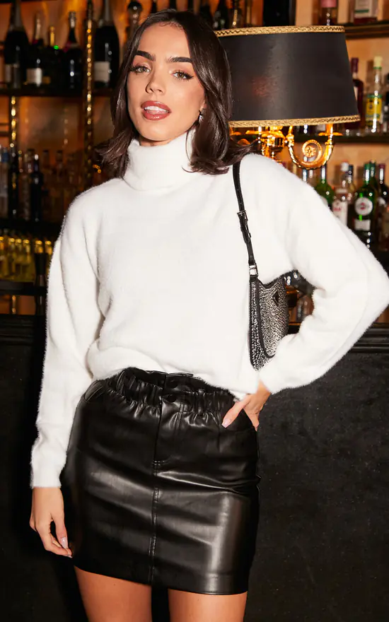 ONLY Faux Leather Paperbag Skirt In Black - Image 2