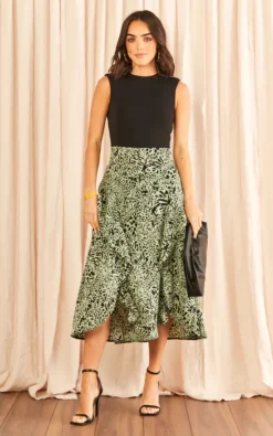 AX Paris Black 2 In 1 Padded Shoulder Midi Dress