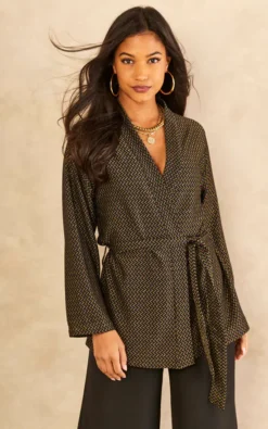 Black And Gold Lurex Kimono