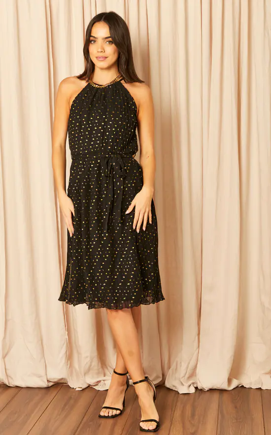 Pleated Halter Midi Dress - Image 3