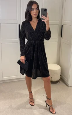 Gold Shimmer Sparkle Crossover Dress