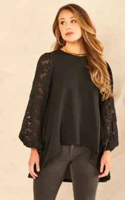 High Low Lace Slv Top
