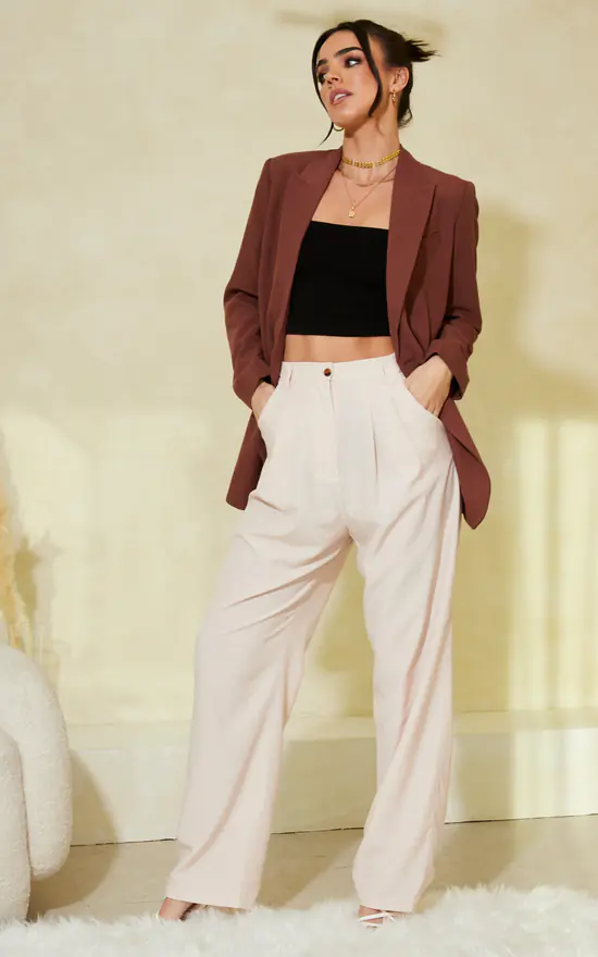 JJXX Double Breasted Blazer In Brown