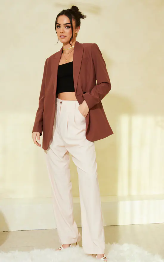 JJXX Double Breasted Blazer In Brown - Image 3