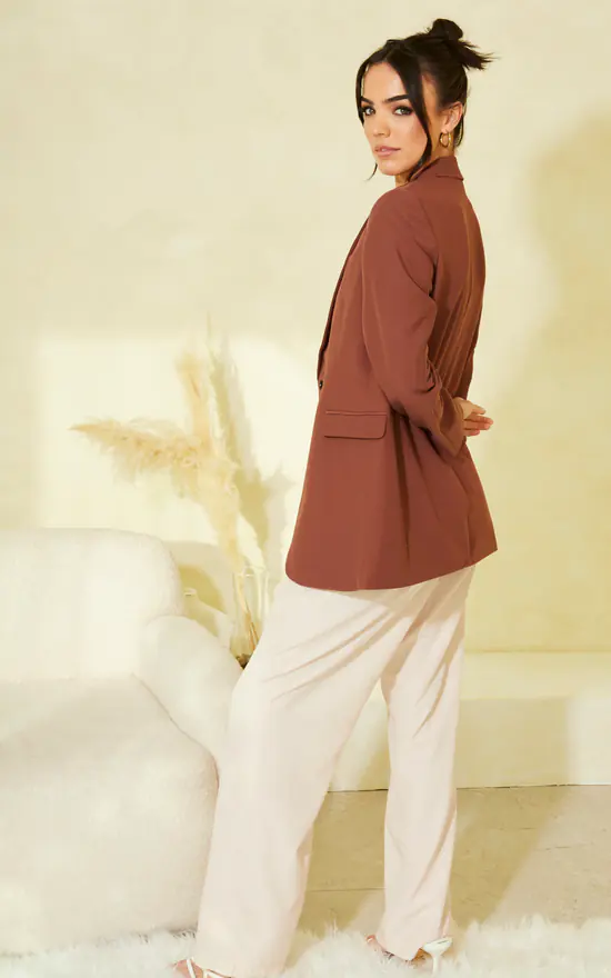 JJXX Double Breasted Blazer In Brown - Image 4