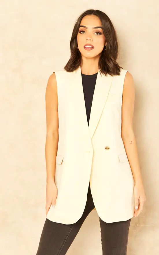 JJXX Sleeveless Blazer In Cream - Image 3