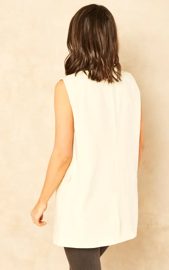 JJXX Sleeveless Blazer In Cream - Image 4