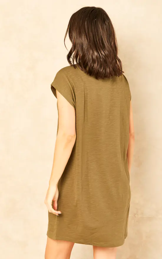Noisy May Short Sleeve T Shirt Dress In Khaki - Image 4