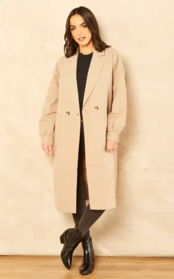 Noisy May Longline Trench Coat In Beige