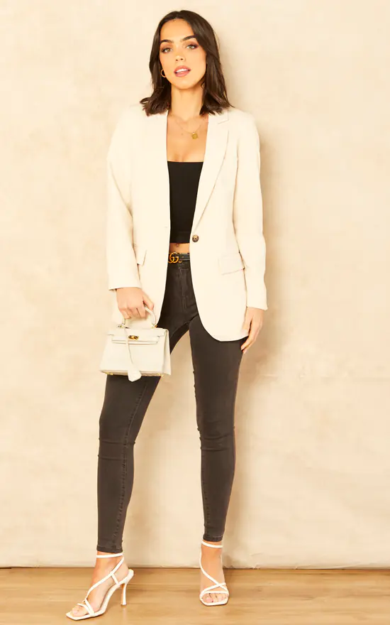 Object Single Breast Blazer In Cream - Image 2