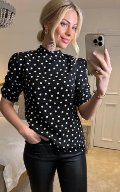 Polka Dot Blouse In Black