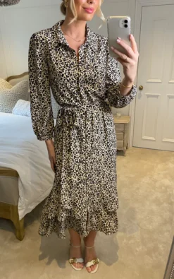 Courteney Leopard Print Shirt Dress With Ruffle Hem